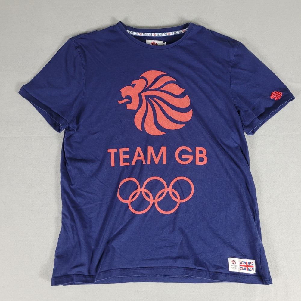 Tu‎ Team GB T-Shirt Mens XL Blue Olympic Games Graphic Regular Fit Cotton Lion